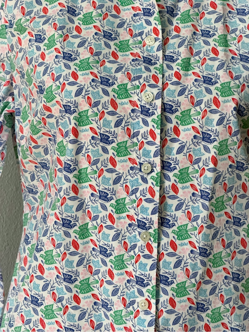 Boden Birds & Leaves Cotton Button Up Shirt Blouse Multicolor Size 8R - Picture 2 of 11
